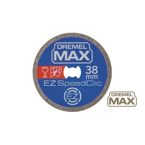 Blaue Dremel Max EZ SpeedClic Diamant-Trennscheibe, 38mm, für präzise Trennarbeiten an harten Materialien.