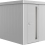 Biohort Gerätehaus Neo 2A in Silber-Metallic mit Standardtür. Metall Gerätehaus für den Garten.
