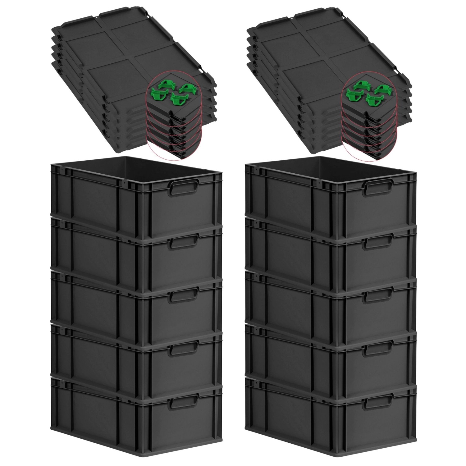 PROREGAL SparSet 10x Eurobox Nextgen Grip Mit Auflagedeckel Und Grünen Vers günstig online kaufen