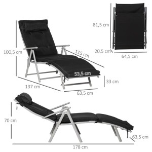 Outsunny Sonnenliege Gartenliege Verstellbar Schwarz