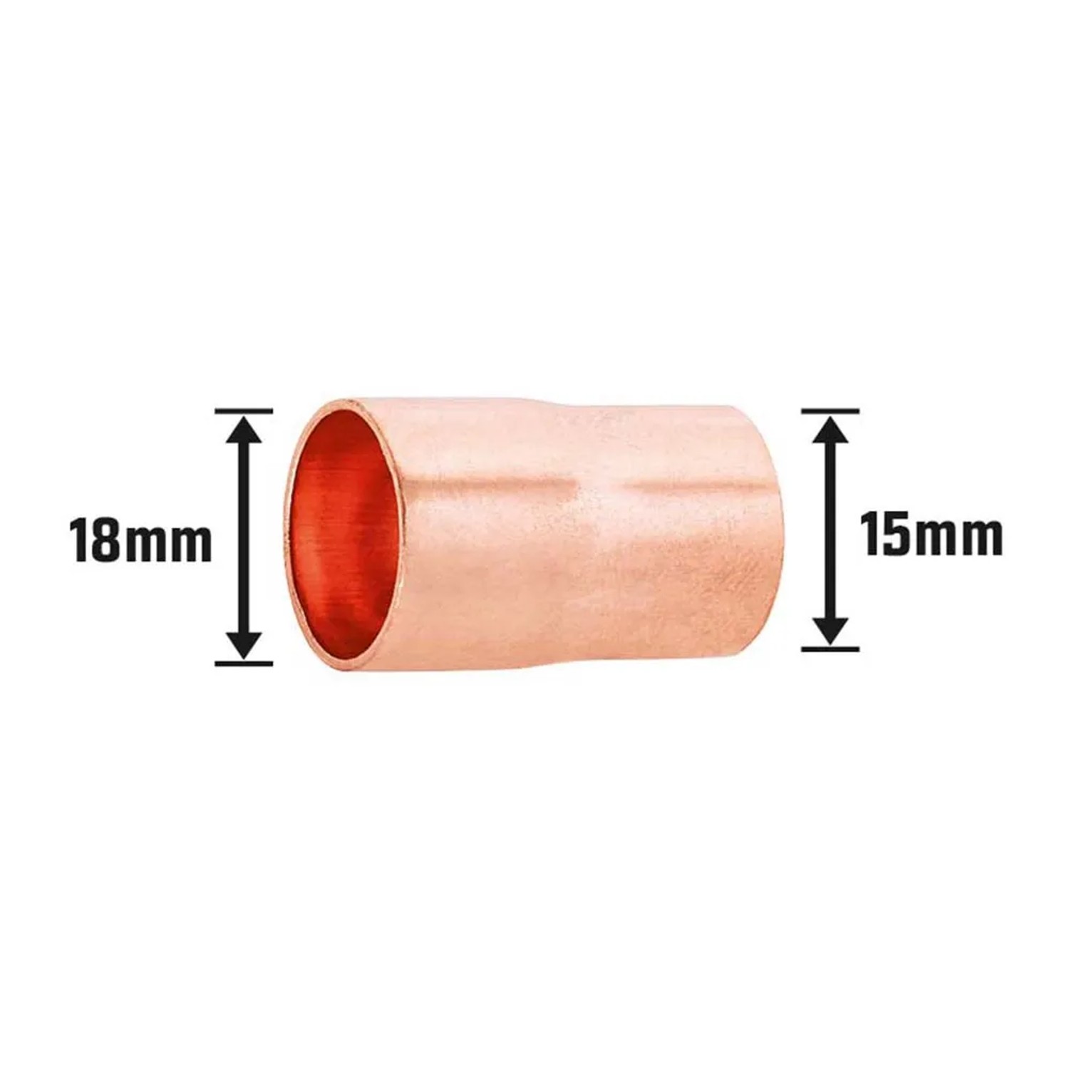 Löt-Absatznippel aus Kupfer, Durchmesser 18 mm auf 15 mm für Lötfittings.