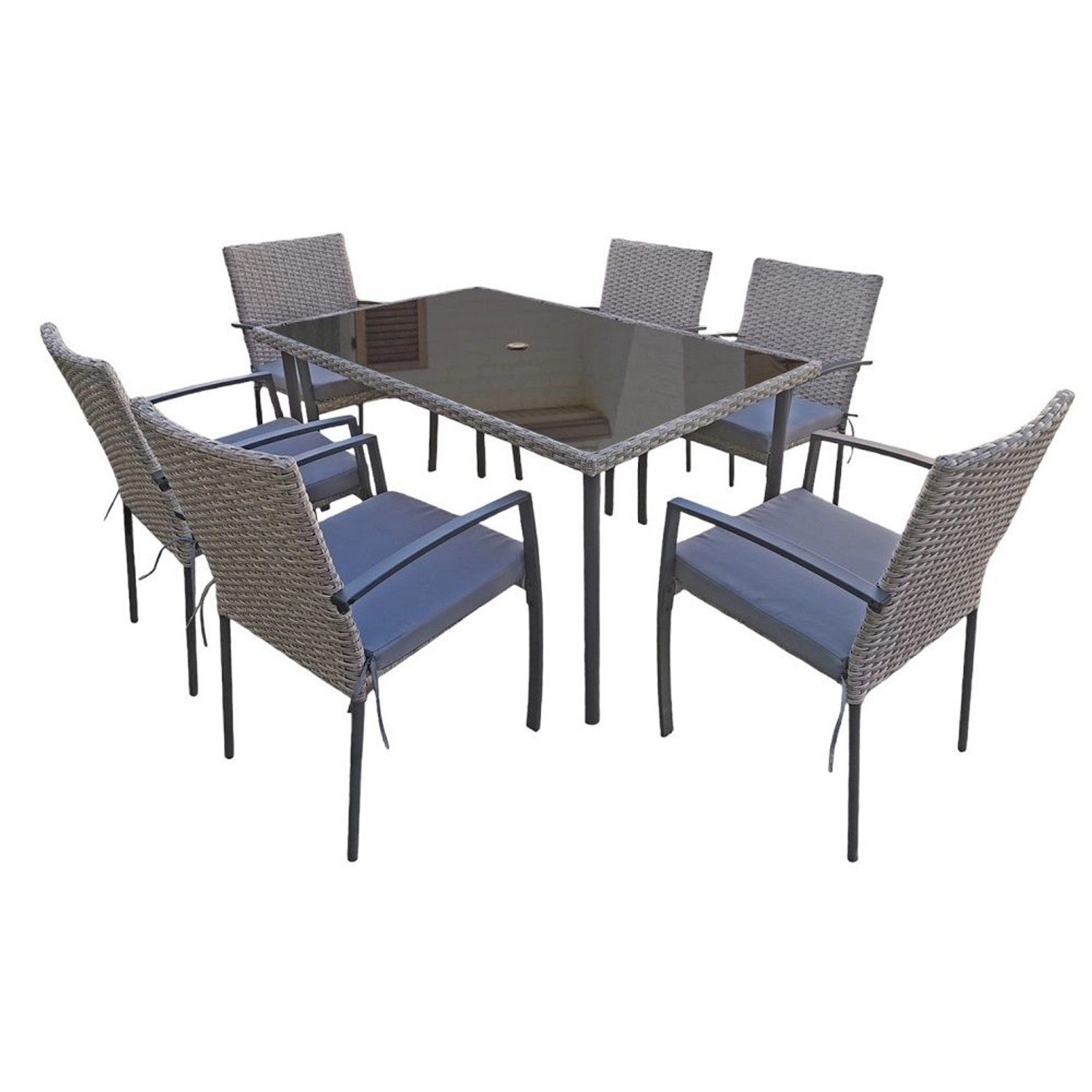 Jet-Line Rattan Gartenmöbelset Essgruppe Carlo in Grau Tisch und 6 Stühle günstig online kaufen