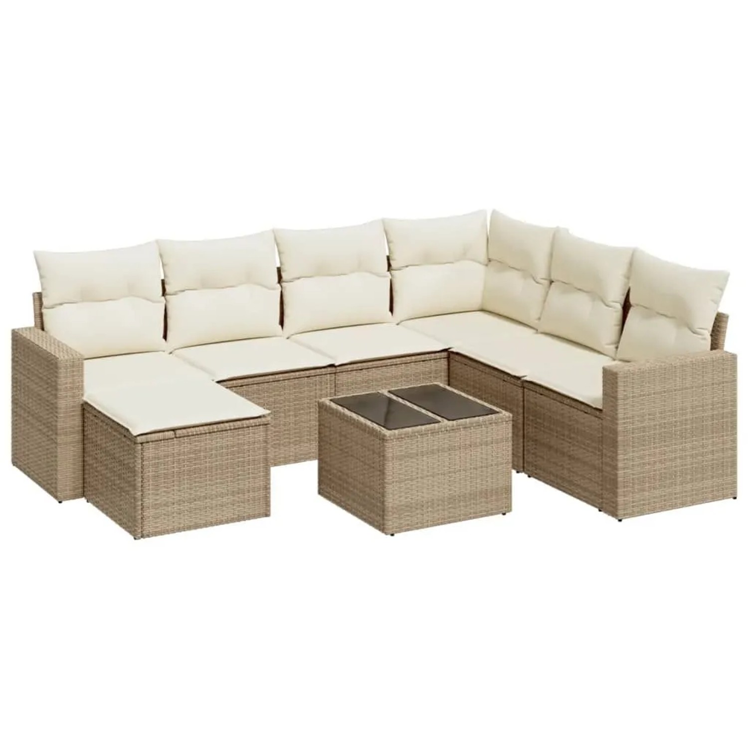 vidaXL 8-Tlg Garten-Sofagarnitur mit Kissen Beige Poly Rattan 3251645