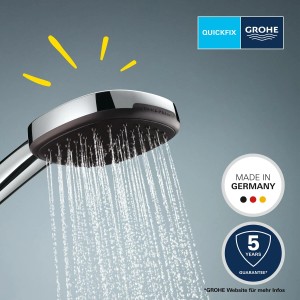 Grohe Vitalio Comfort 110 Handbrause, Chrom, 3 Strahlarten im Betrieb.