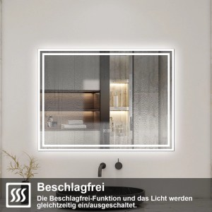 Aica Badspiegel 80x60 cm mit LED Beleuchtung, dimmbar, Bluetooth und Antibeschlag-Funktion für ein klares Bild.