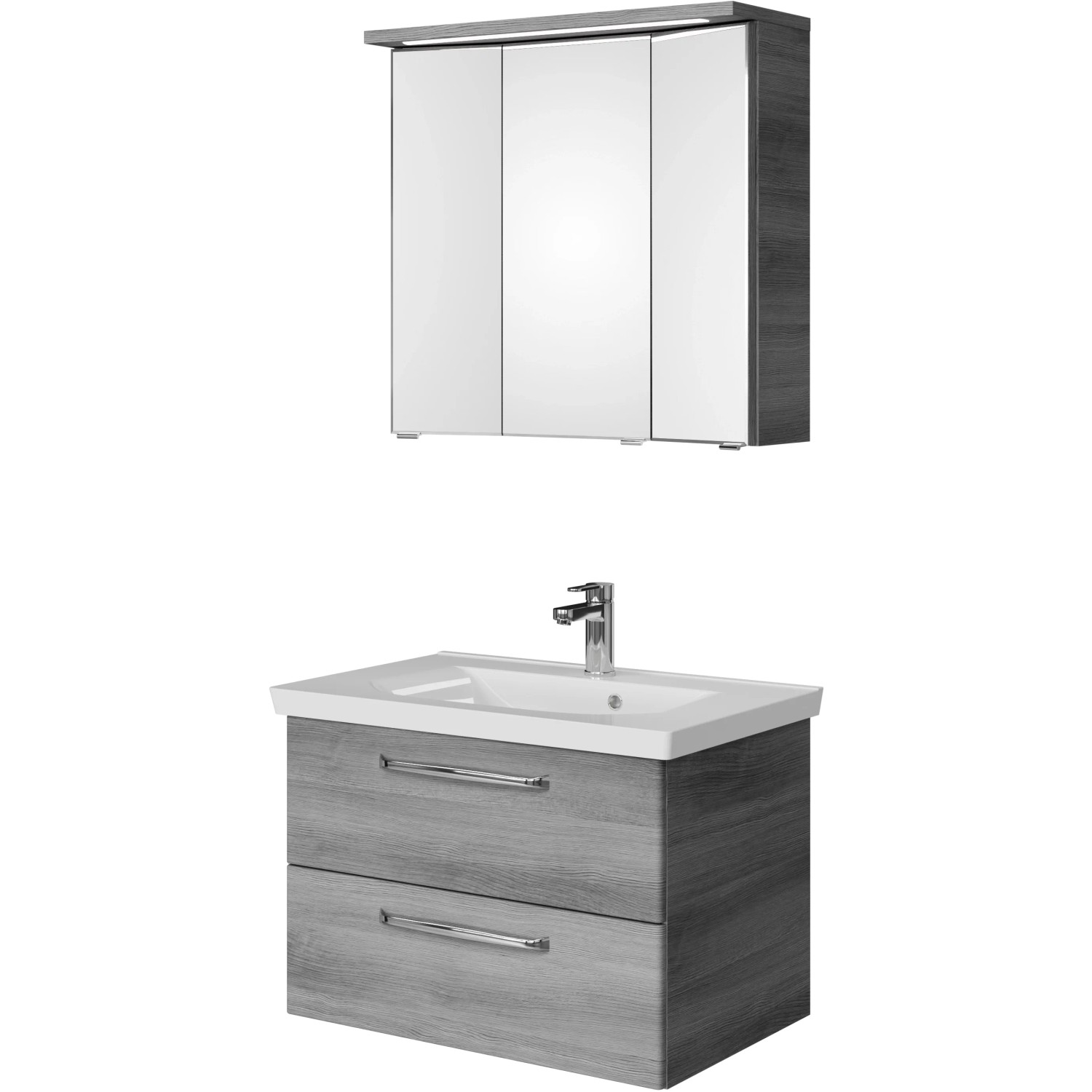 Pelipal Badmöbel-Set Trentino, Graphit: Waschtisch mit Unterschrank und 3D-Spiegelschrank.