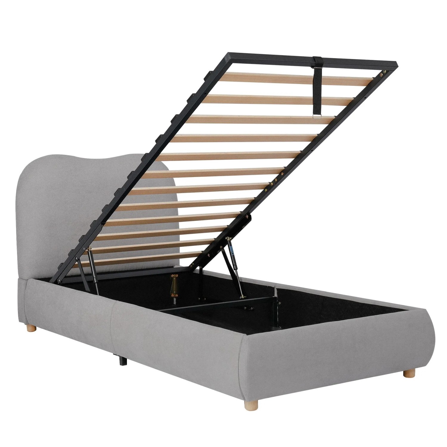 Merax Kinder Polsterbett 90 x 200 cm mit Stauraum Lattenrost Leinen Grau