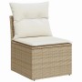 Beiges vidaXL Gartenmöbel-Set: Einzelsofa aus Polyrattan mit cremefarbenen Kissen.