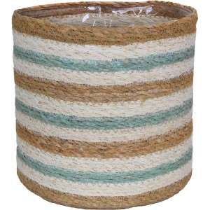 Salbeibeiger Pflanzkorb aus Seegras mit Zick-Zack-Muster, Ø 20 cm, wasserdicht.