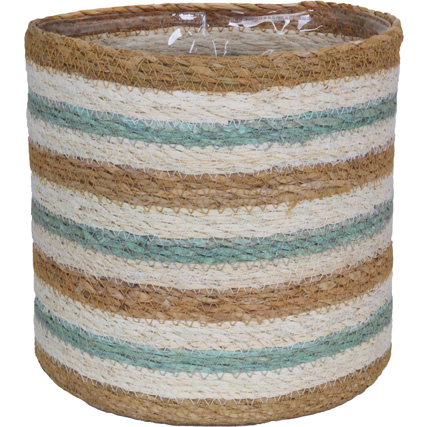 A.H.G. Pflanzkorb Seegras Zick Zack Uni Wasserdicht Ø 18 cm x 18 cm Salbeibeige