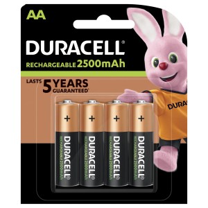 Duracell Recharge Ultra AA Batterien, 4er-Pack, 2500 mAh, wiederaufladbar.