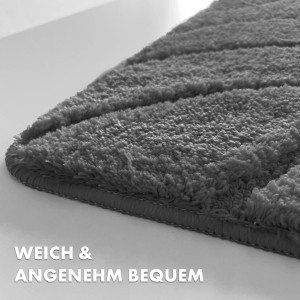 Detailaufnahme: Dunkelgraue Karat Badematte Maris mit Blattstruktur, weicher Badvorleger.