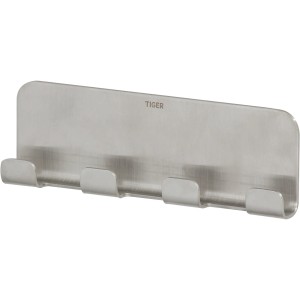 Tiger Hakenleiste Colar, Edelstahl gebürstet, mit 4 Haken zur Wandmontage.