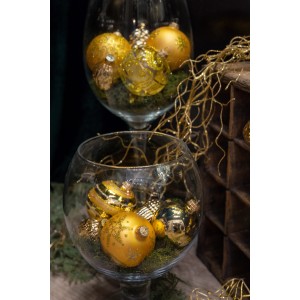 Goldene Krebs Glas Lauscha Weihnachtskugeln mit Schneeflocken, 9-teiliges Set, 8cm.