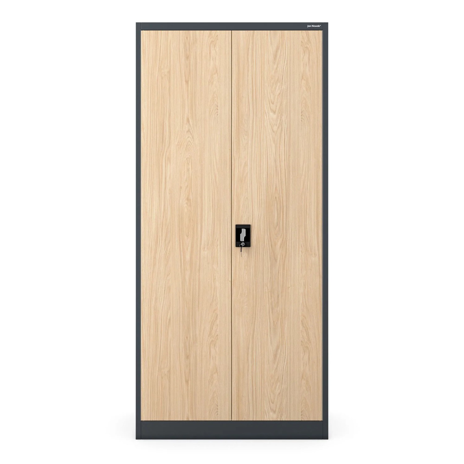 JAN NOWAK Büro-Aktenschrank aus Metall, Anthrazit mit zwei Eiche Sonoma Türen und Schloss. Robuster Aktenschrank für Ordner.