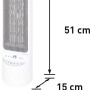 Weißer Keramik-Heizlüfter Nagu, 2000 W, mit LED-Anzeige und Maßangaben.