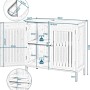 EUGAD Bambus Waschbeckenunterschrank: Technische Skizze mit Maßen, Siphonausschnitt, Lamellentüren und verstellbarem Einlegeboden.
