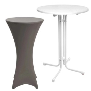 Beautissu Sylt Stehtisch ø 80cm Weiß mit Stella Stehtischhusse ø 80cm Anthrazit