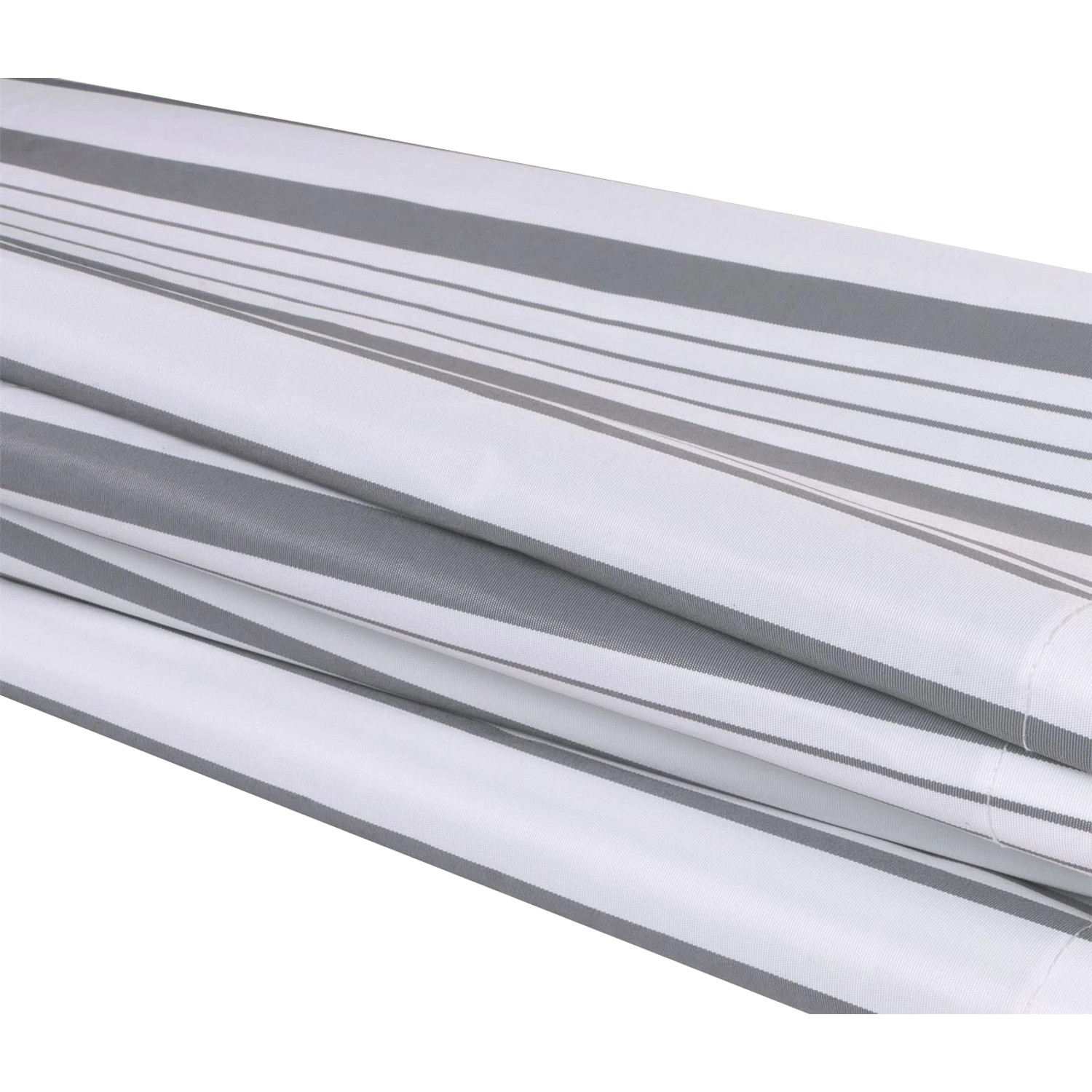 Grau-weißer Volant für Vollkassetten-Markise T124, gestreift, aus beschichtetem Polyester.