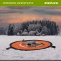 Mantona Drohnen-Landeplatz, faltbar, Ø 75 cm, orange-schwarz mit H-Markierung, Drohne auf Schnee.