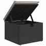 Schwarzer vidaXL Gartenmöbel Hocker aus Rattan mit wasserfestem Staufach und Kissen.