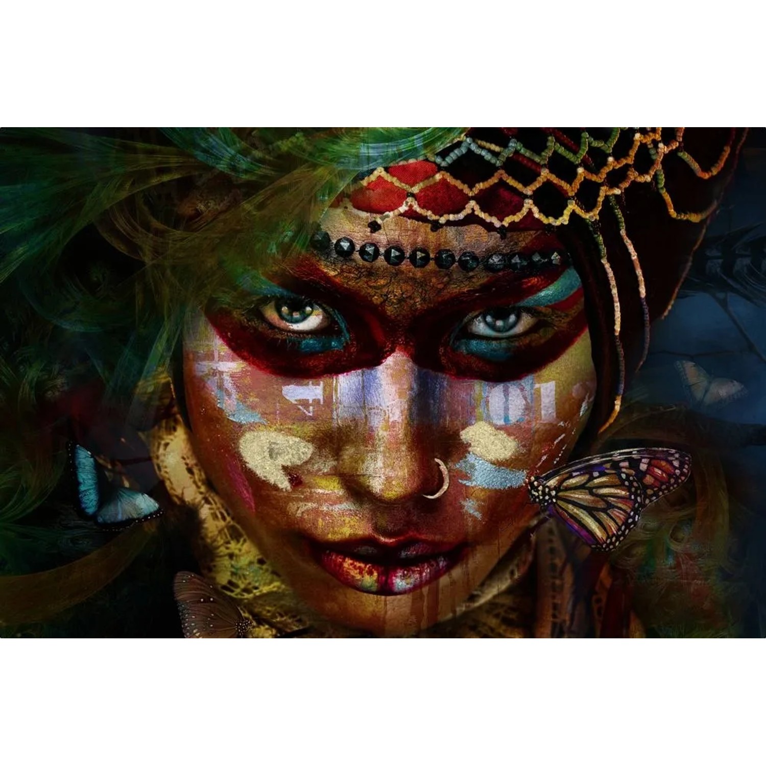 Art Universe Glasbilder Frau mit Gesichtsbemalung 100 x 150 cm