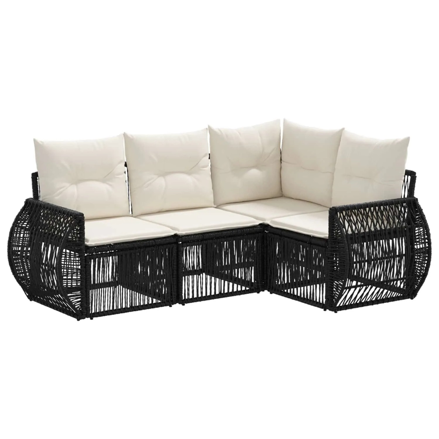 vidaXL Gartensofa-Set 4-Tlg Schwarz und Cremeweiß Poly-Rattan 3435409