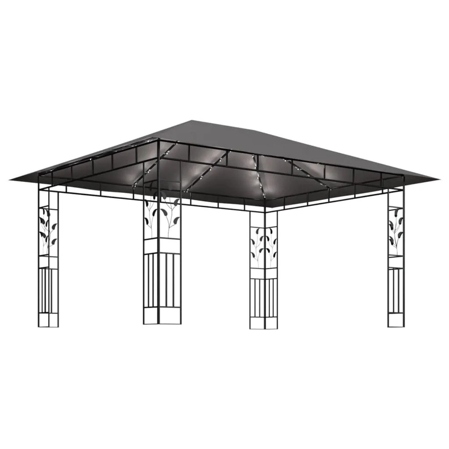 Anthrazit Pavillon mit Moskitonetz und LED-Lichterkette (4x3m) für Garten & Terrasse.