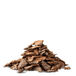 Grobe Galamio Kiefernrinde als Mulch für den Garten, naturbelassen.