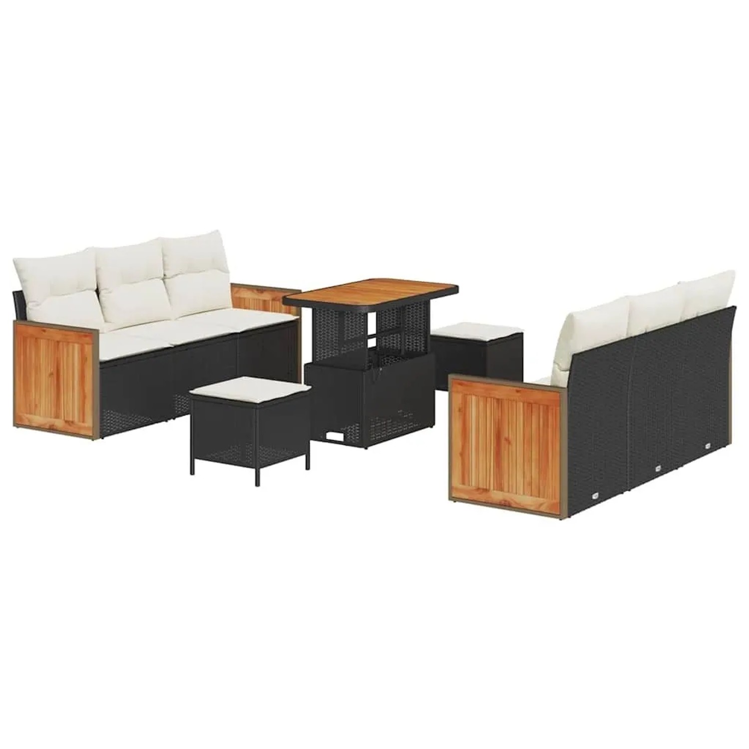 vidaXL Gartensofa-set mit Kissen 11-Tlg Schwarz und Creme Poly-Rattan 33652 günstig online kaufen
