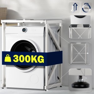DELUKE Stapelgestell Für Wäschetrockner Auf Waschmaschine RALF Stahlgestell 300kg Tragkraft Waschmaschinengestell Weiß