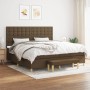 Dunkelbraunes vidaXL Boxspringbett 200x200 cm mit Matratze und Bank. Stoffbezug.
