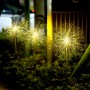Leuchtende LED Solar Feuerwerkleuchten in Warmweiß im Garten. Stimmungsvolle Außenbeleuchtung für Dekoration.