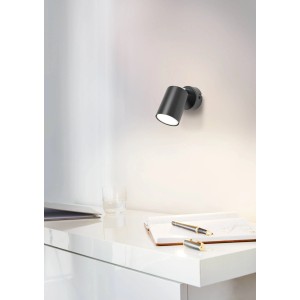 Schwarzer Eglo Reciso-E Spot, 1-flammig, aus Stahl. Wandspot zur flexiblen Lichtausrichtung.