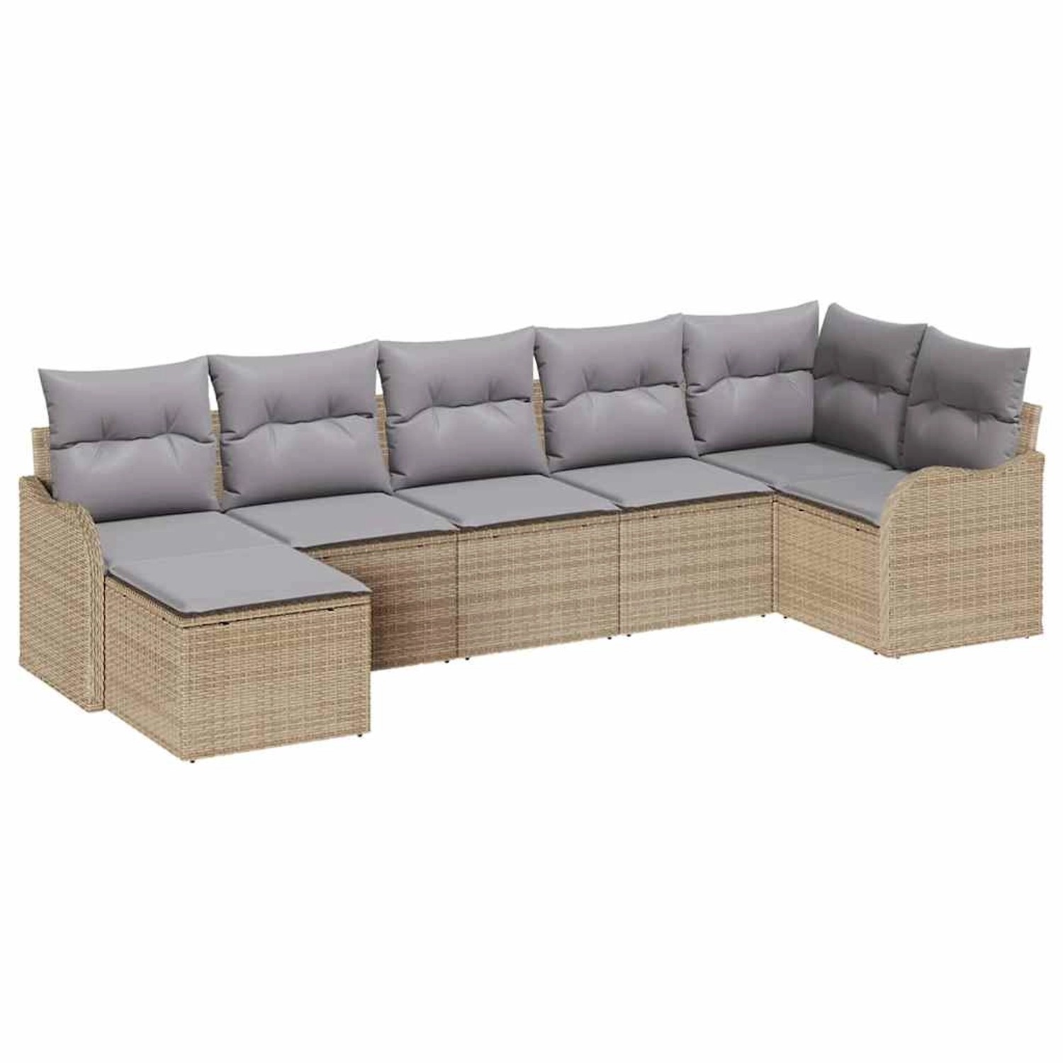 vidaXL Garten-Sofa-Set mit Kissen 7-Tlg Beige Hellgrau Poly Rattan 3354459 günstig online kaufen