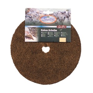 Dunkelbraune Videx Garden Kokosscheibe, Ø 25 cm, für Pflanzen- und Kübel-Winterschutz.