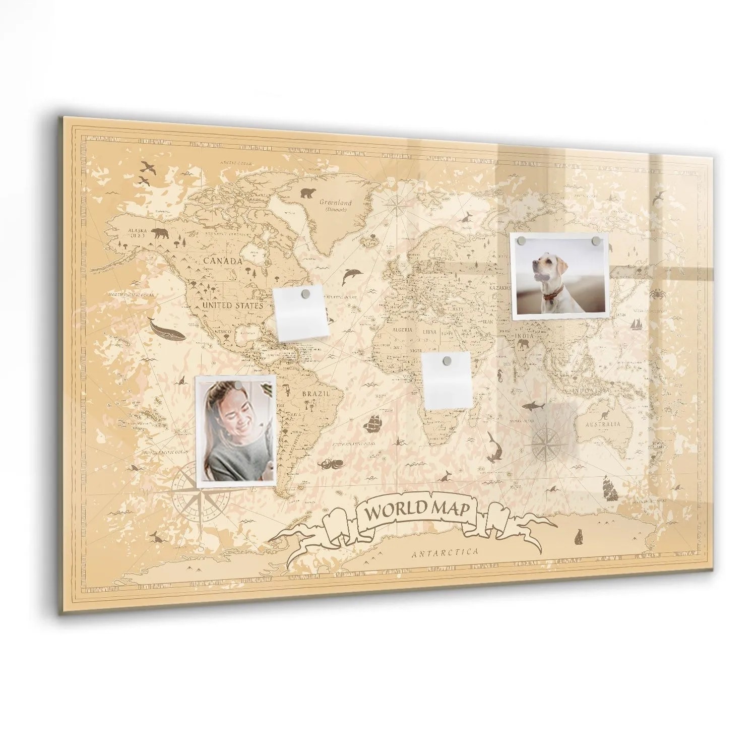 Tulup Magnettafel Beschreibbar Vintage Weltkarte 90x60 cm Magnettafel Küche günstig online kaufen