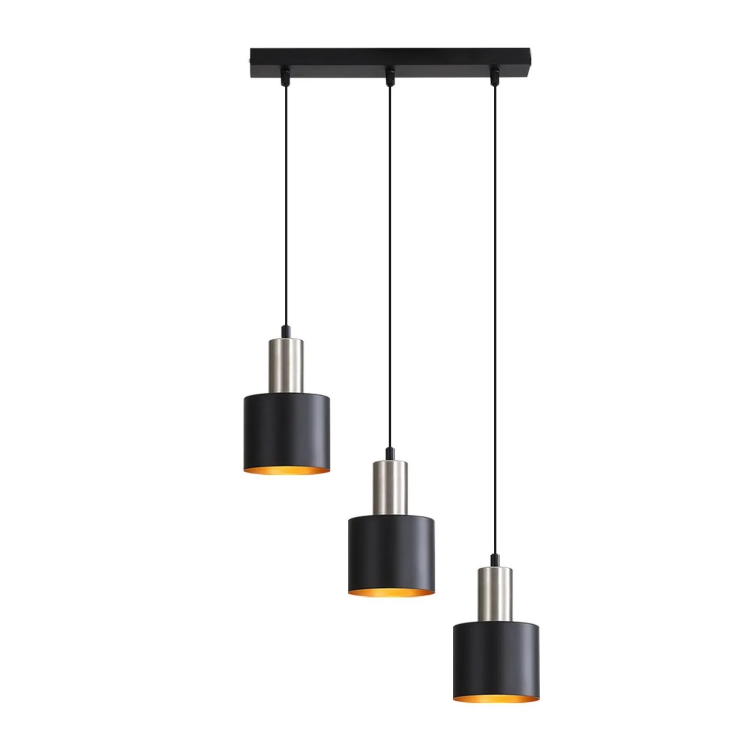 NETTLIFE Pendelleuchte aus Metall L174cm Schwarz 25W 3 Flammig B40cm Modell