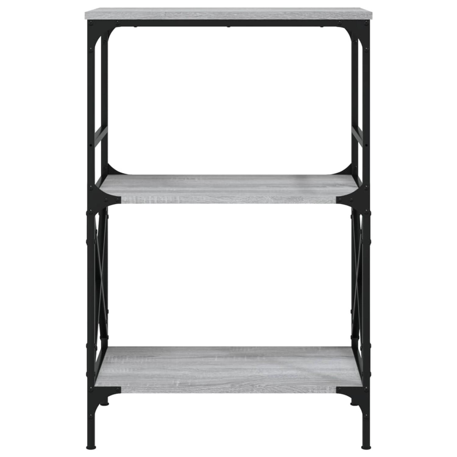 VidaXL Bücherregal mit 3 Böden in Grau Sonoma, Holzwerkstoff und Metallrahmen.