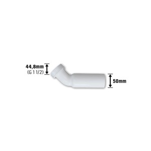 Weißer Spültisch-Ablaufbogen, 44,8 mm (G 1 1/2), aus Kunststoff für Siphon-Anschluss.