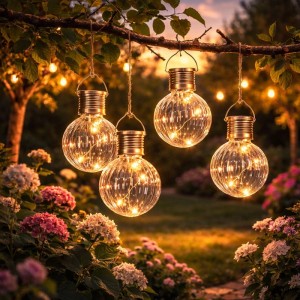 Marelida LED Solar Glühbirne Kugelleuchte Solarleuchte Terrasse Garten Balkon Klar 4Stück