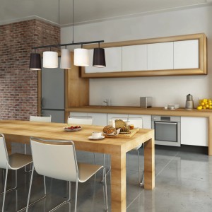 Brilo Pendelleuchte Shades, 5-flammig, schwarz, mit Textilschirmen in Grau, Weiß und Schwarz.