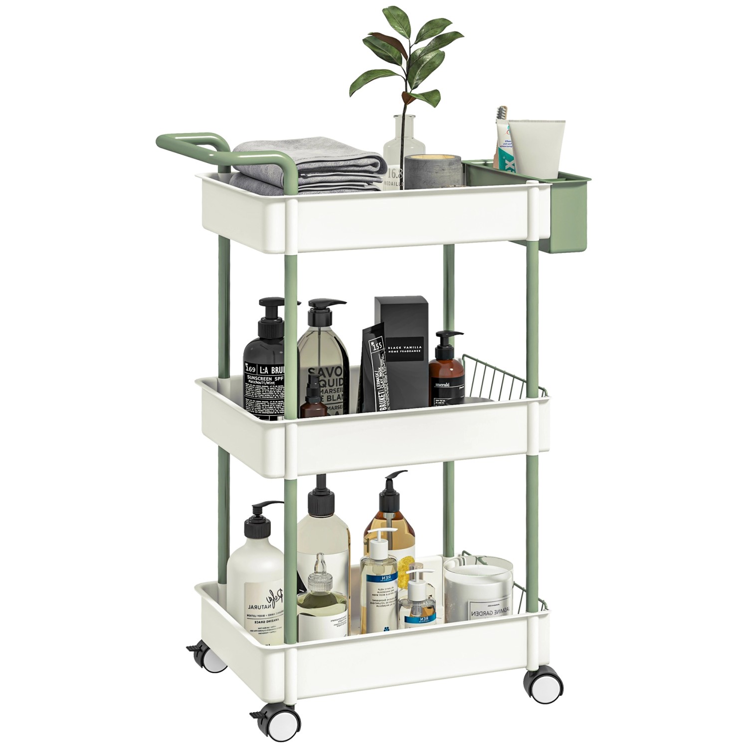 HOMCOM Küchenwagen Kunststoff Stahl Weiß 50L x 29,4B x 77H cm günstig online kaufen