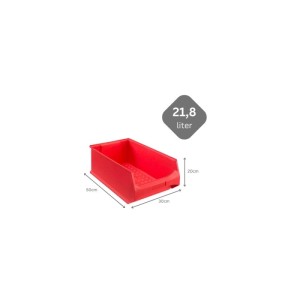 Rote PROREGAL Sichtlagerbox (21,8 Liter, 20x30x50 cm) für Aufbewahrungssysteme.