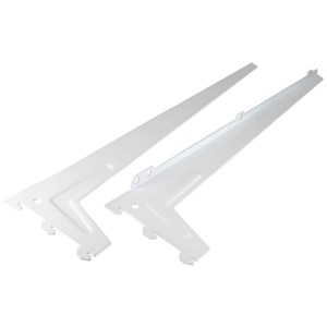 Zwei weiße Einloch-Winkelträger, 48 cm, für Regalböden und Möbelbau.