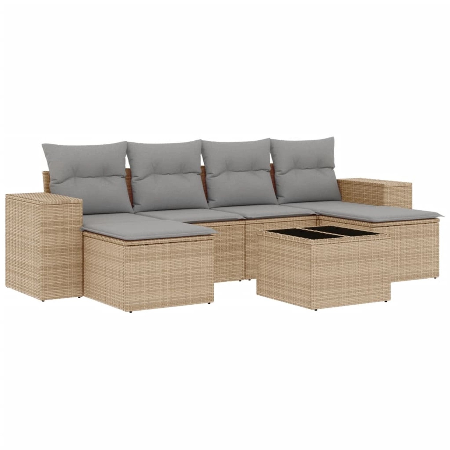 vidaXL 7-Tlg Garten-Sofagarnitur mit Kissen Beige Poly Rattan 3255266 günstig online kaufen