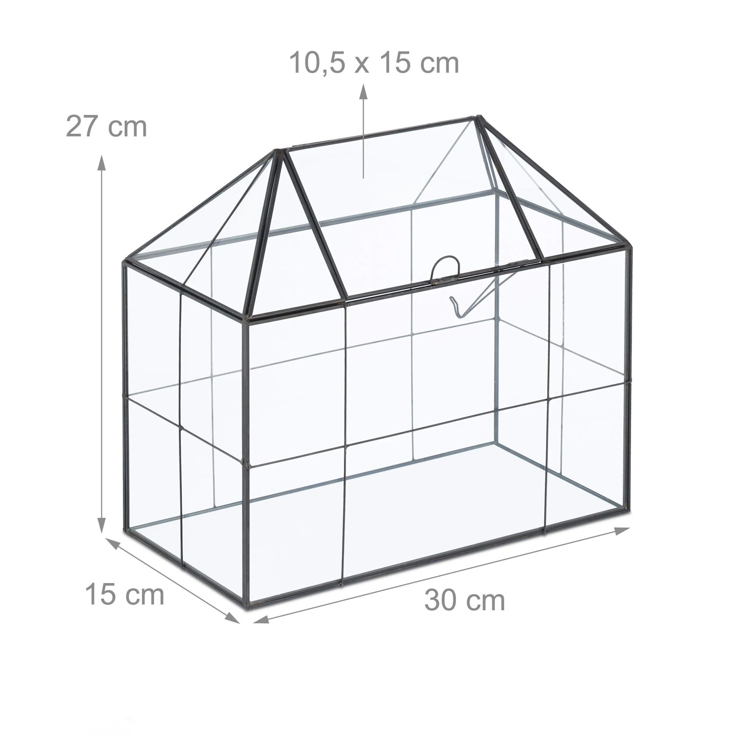 Relaxdays Pflanzenterrarium Glas Schwarz Mit Dachfenster 27 x 30 x 15 cm 1,9 kg_4