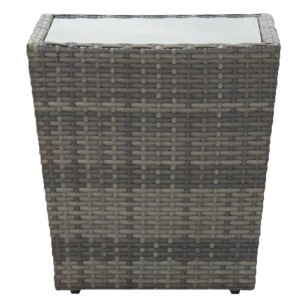 Grauer vidaXL Beistelltisch aus Rattan mit Glasplatte, ideal für Garten und Terrasse.