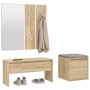 vidaXL Flurmöbel-Set Sonoma-Eiche mit Bank, Spiegel, Garderobe und Hocker.