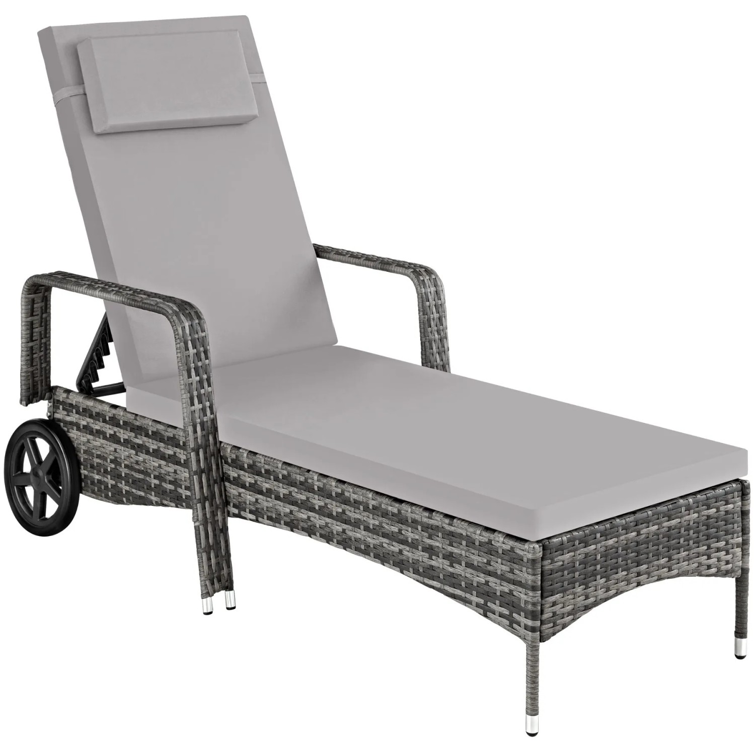 Tectake Rattan Sonnenliege  Widerstandsfähig Uv Beständig  200 x 70 x 33 cm Grau Hellgrau